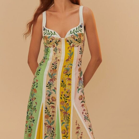 FARM Rio Multicolor Delicate Floral Stripes Lenzing Ecovero Euroflax Maxi Dress - Picture 4 of 5